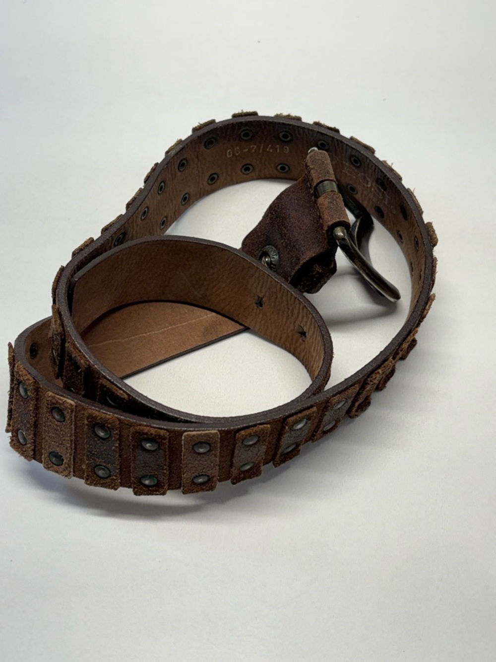 B BOSI Rare Genuine Brown Leather Belt Studded Style